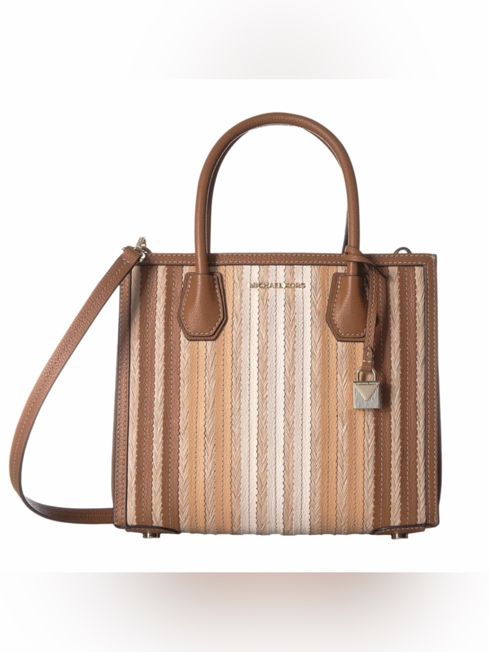 Michael Kors Mercer Leather Tote in Brown and Beige with woven details LIKE NEW